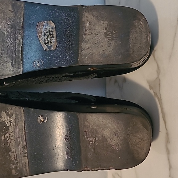 Lucky Brand Vintage Y2K Black Gray Leather Suede Mules Peace Wings Retro Wmns 7 - Picture 14 of 16